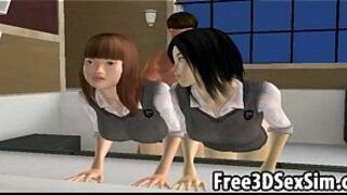 Two sexy 3D cartoon asian babes sucking and fucking porn video