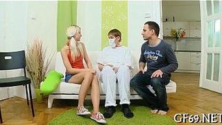 Sexy hunk plays with two beauties porn video