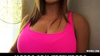 Pierced amateur with a pair of huge natural tits makes a sex tape porn video